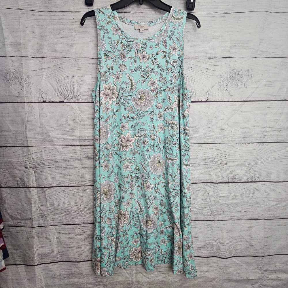 LOFT Outlet XL Light Aqua Pink Yellow Floral Tank Dress Rayon Blend 1342